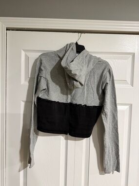 Grey and Black Cropped Hooded Jacket